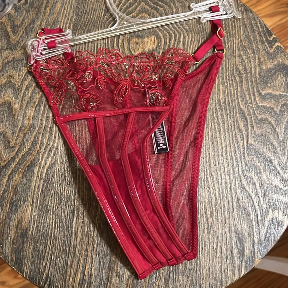 Victoria’s secret  very sexy Mesh &faux Leather panties women size XS/M red NWOT